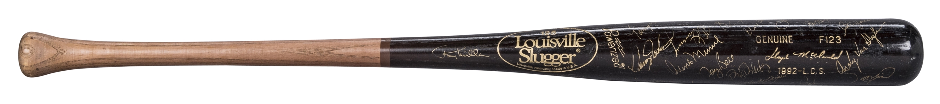 1992 Lloyd McClendon League Championship Series Multi-Signed Louisville Slugger With 25+ Signatures Including Van Slyke and Slaught (Beckett)